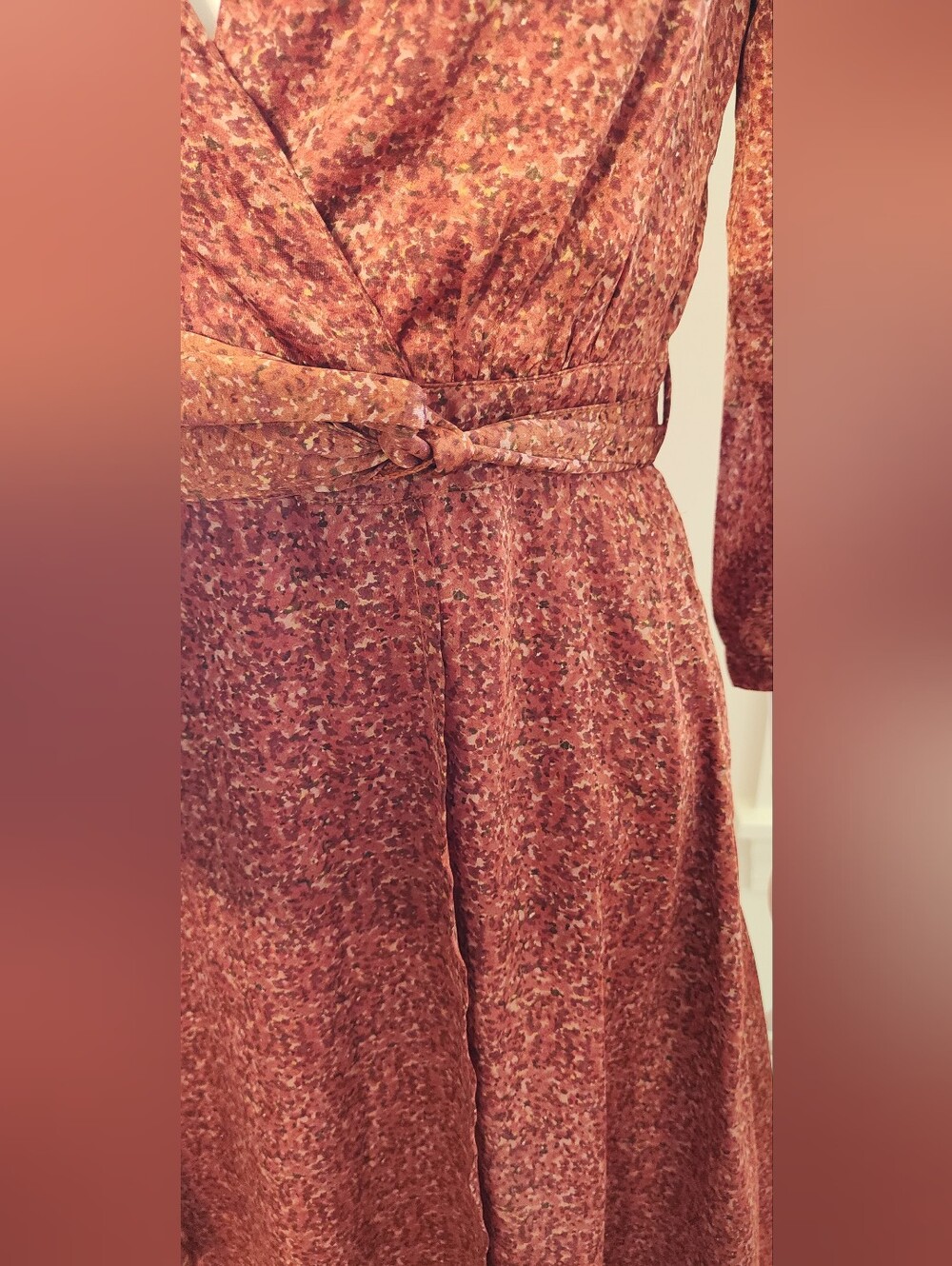 H&M Faux Wrap Silky Dress Vintage Retro Look 70s Office Vibe Size 6 US - Picture 12 of 14